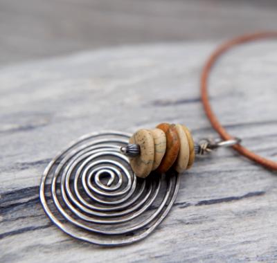 *SOLD OUT* Picture jasper and sterling silver spiral necklace