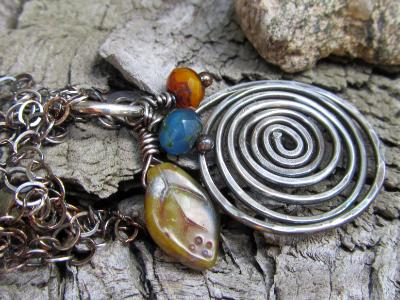 *SOLD* Spiral necklace oxidized sterling silver - Autumn breeze