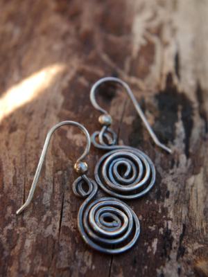 *SOLD OUT* Rustic sterling silver spiral dangles 