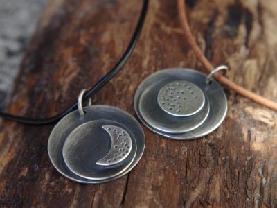 *SOLD OUT* Full moon and crescent moon sterling silver necklaces