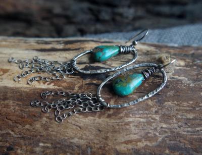 Fine Silver Turquoise tassel earrings