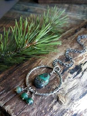 Sterling Silver necklace with Moss Agate and Turquoise