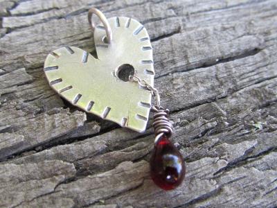 *SOLD OUT* Sterling silver heart shaped pendant ruby red garnet czech glass - Bleeding heart