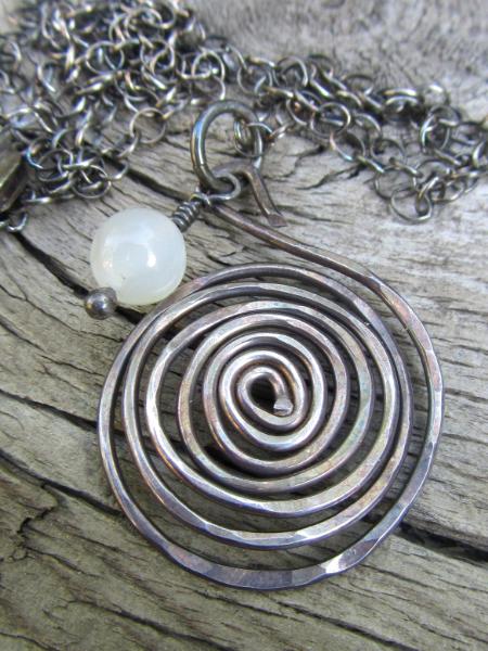 *SOLD OUT* Silver moon - Handmade antiqued sterling silver spiral swirl moonstone necklace