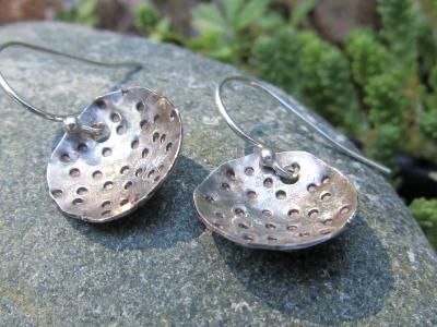 *SOLD OUT*Sterling silver earrings handmade hammered - Tiny rain bowls