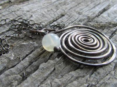 *SOLD OUT* Silver moon - Handmade antiqued sterling silver spiral swirl moonstone necklace