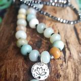 Lotus necklace with Amazonite and Hematite